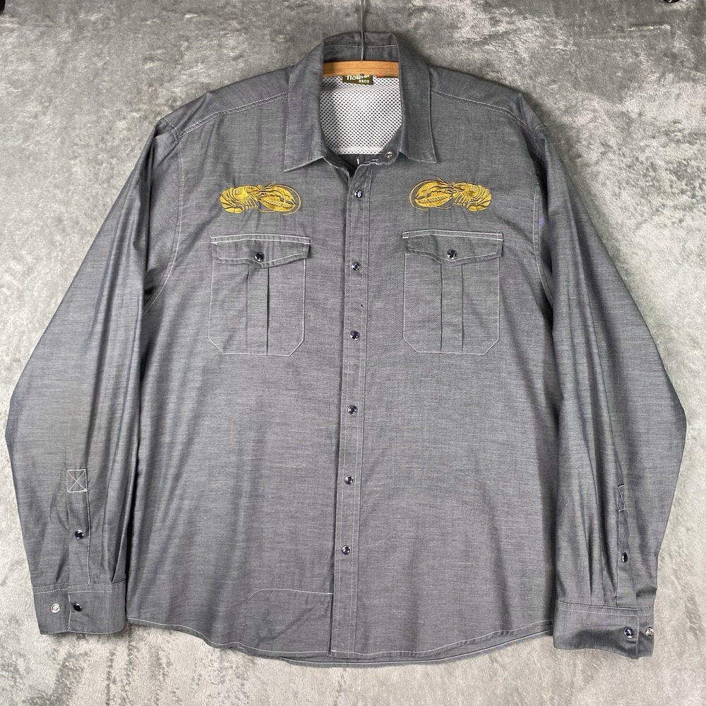 Howler Bros Shirt Mens L Gaucho Golden Lobster Embroidered Pearl Snap Western